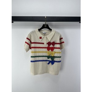 Chanel 샤넬 레인보우 스트라이프 폴로 반팔 니트 의류