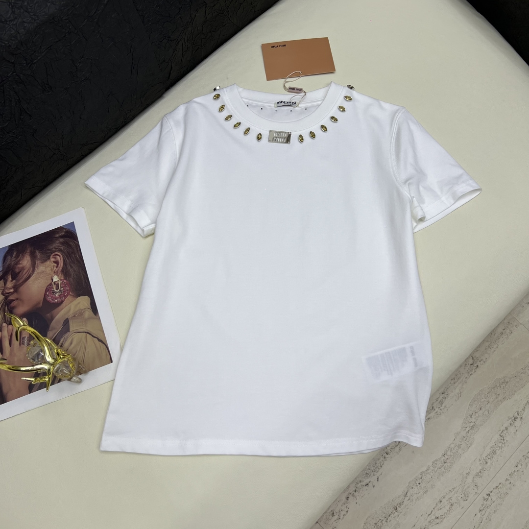miumiu 미우미우 미니멀 라운드 로고 반팔 티셔츠 의류