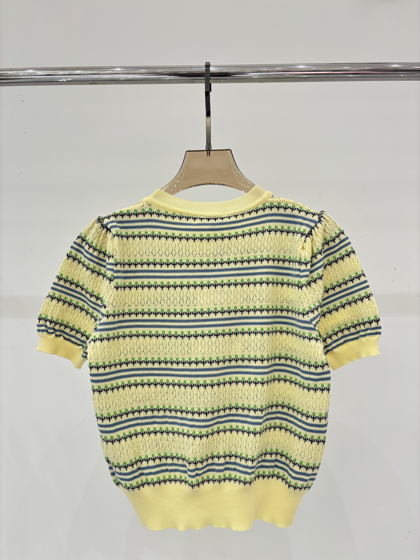 Chanel 샤넬 레터링 패치 스트라이프 니트 반팔 의류