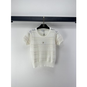 Chanel 샤넬 화이트 펀칭 니트 반팔 의류