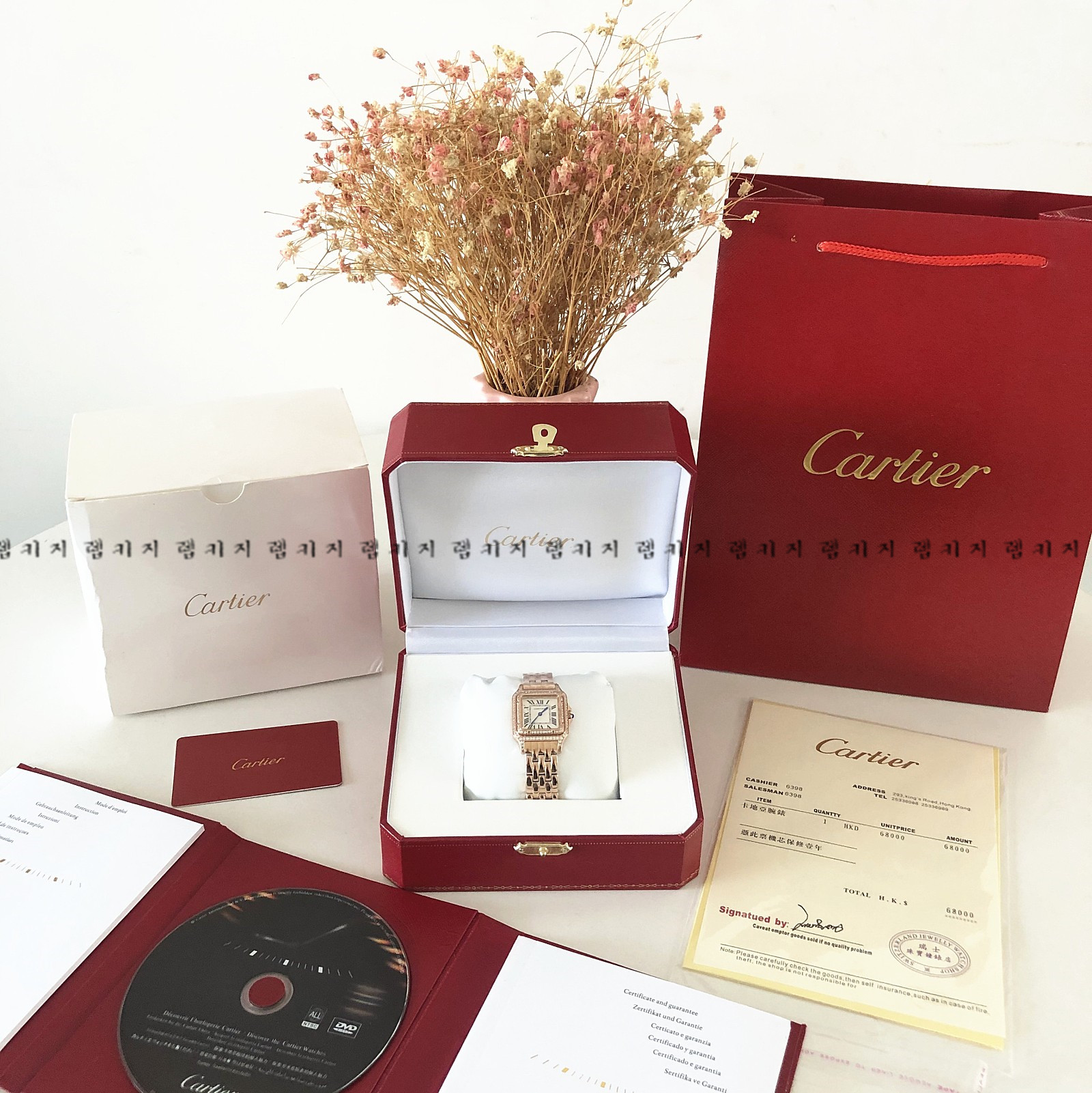 까르띠에 팬더 산토스 로즈골드 큐빅 금장 메탈시계