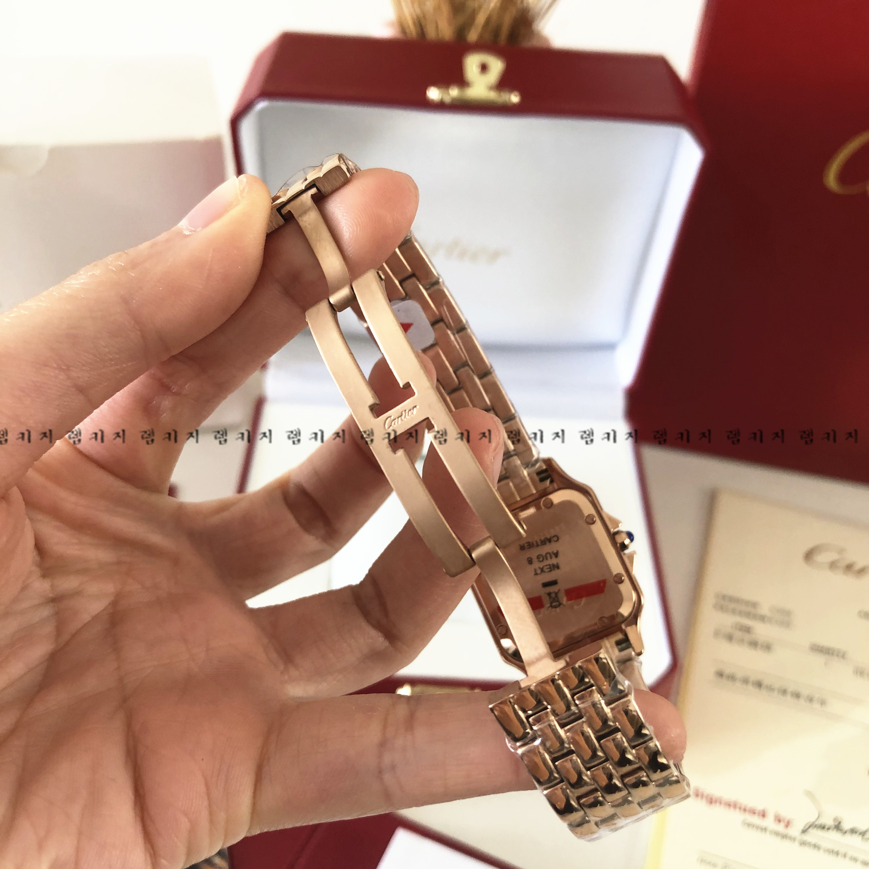 까르띠에 팬더 산토스 로즈골드 큐빅 금장 메탈시계