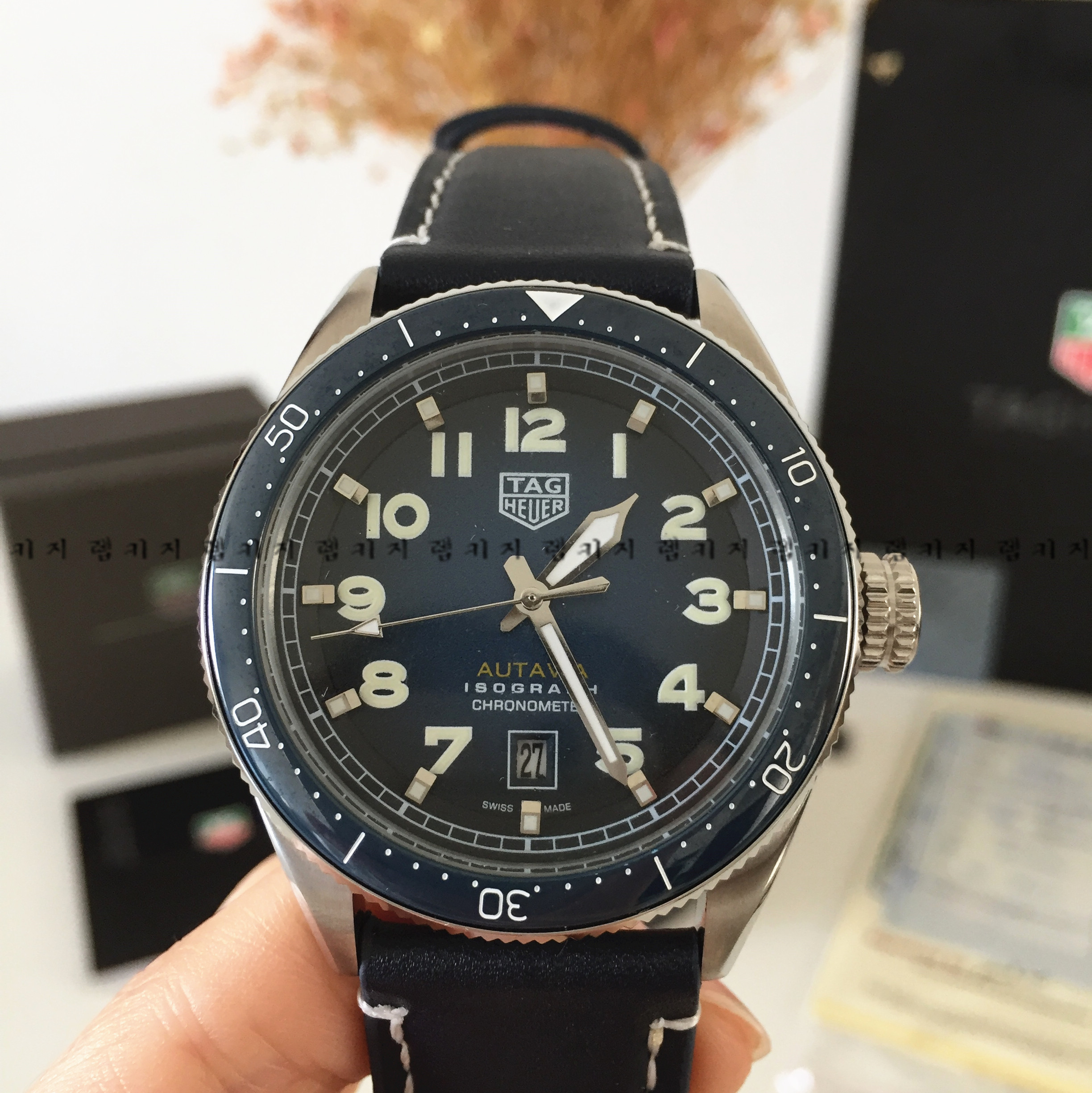 태그호이어 오타비아 블루다이얼 청판 가죽시계