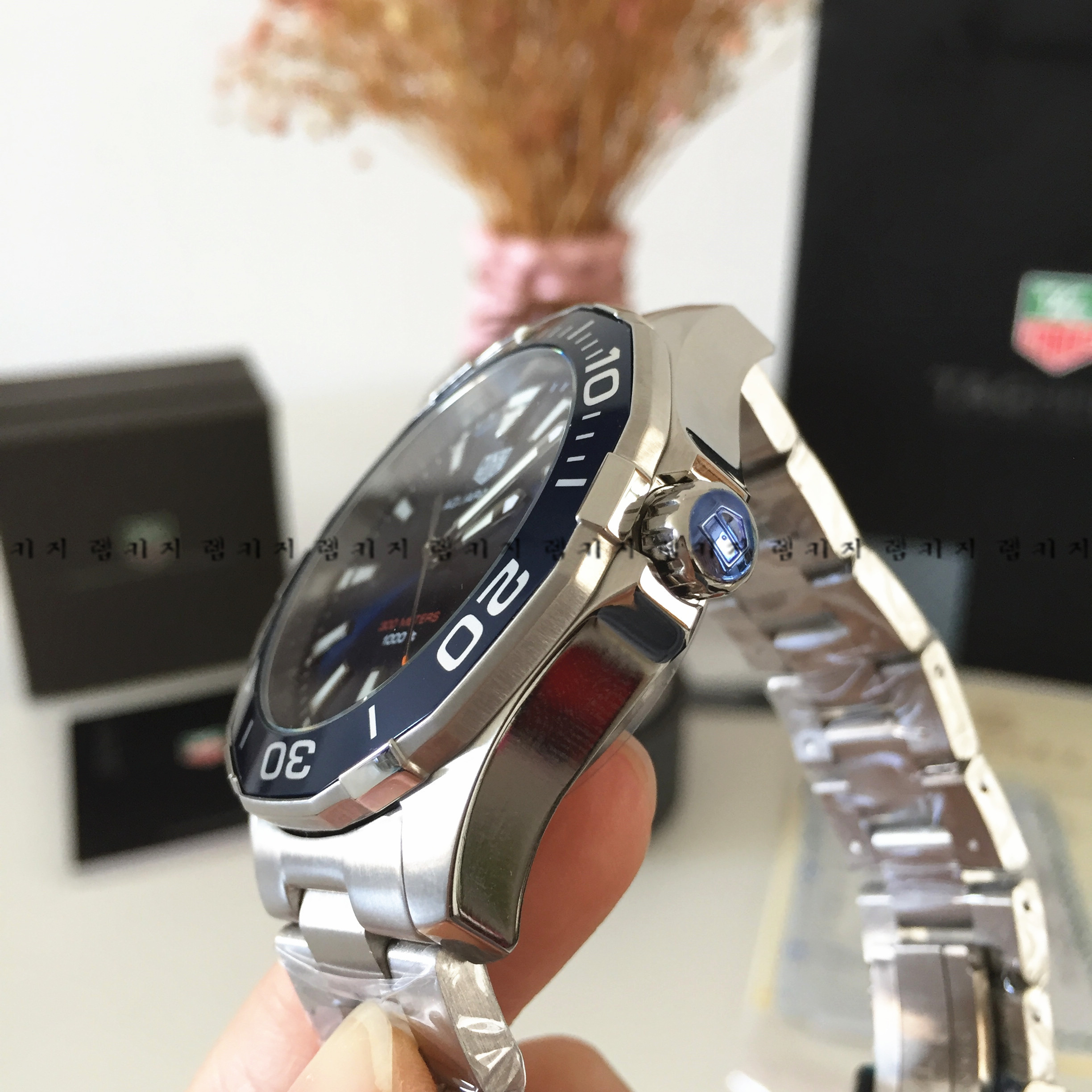 태그호이어 아쿠아레이서 청판 쿼츠 메탈시계