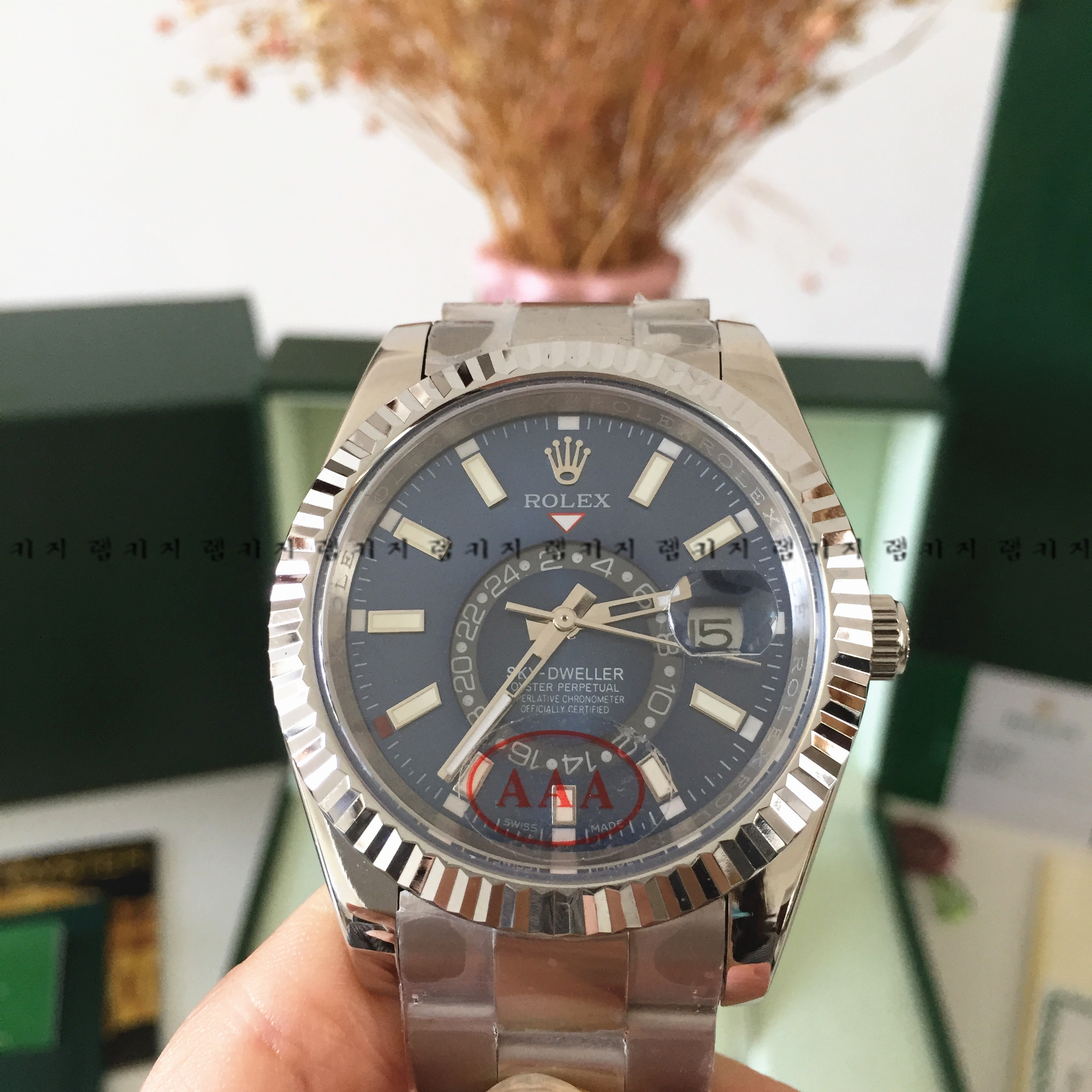 로렉스 스카이드웰러 블루다이얼 은장 메탈시계
