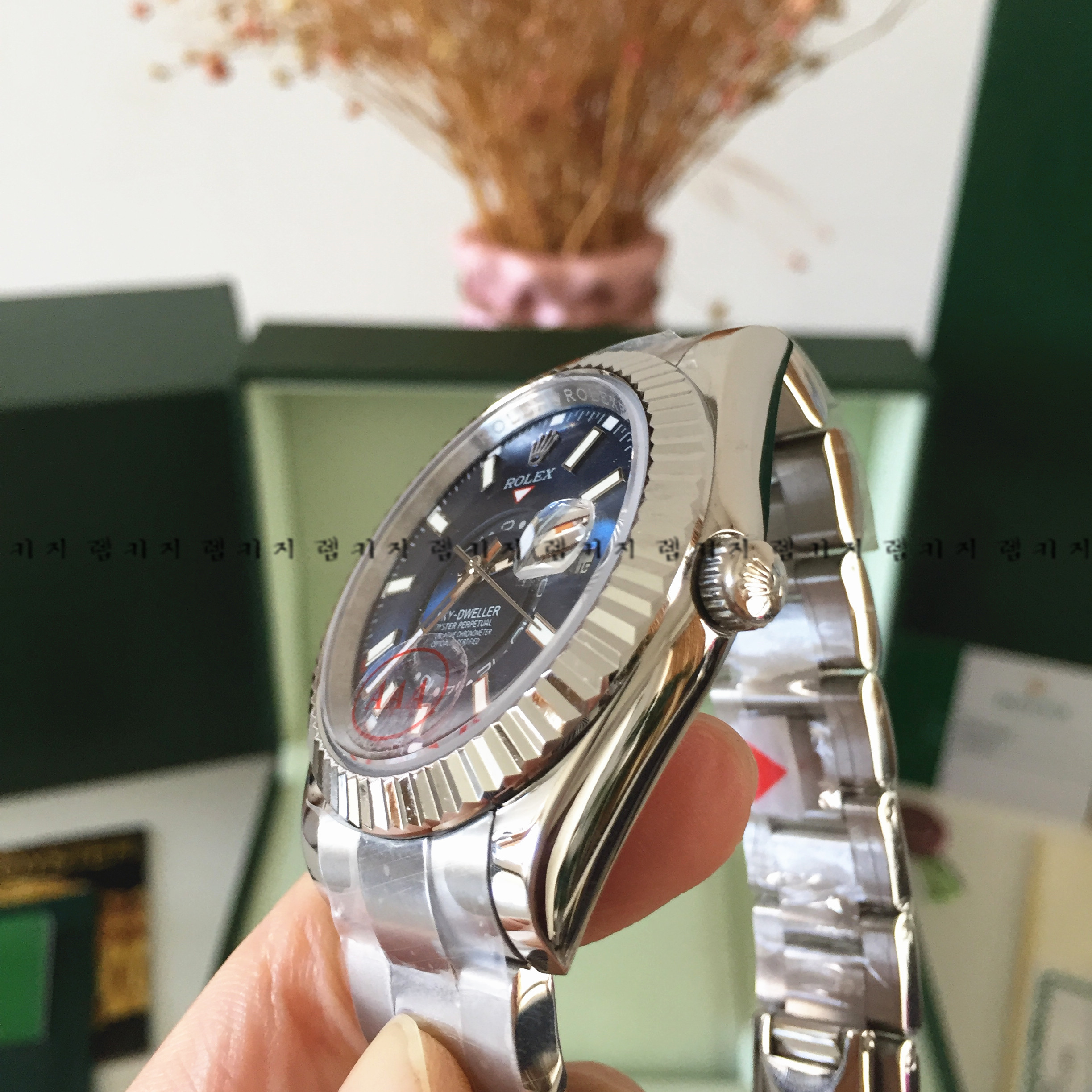 로렉스 스카이드웰러 블루다이얼 은장 메탈시계
