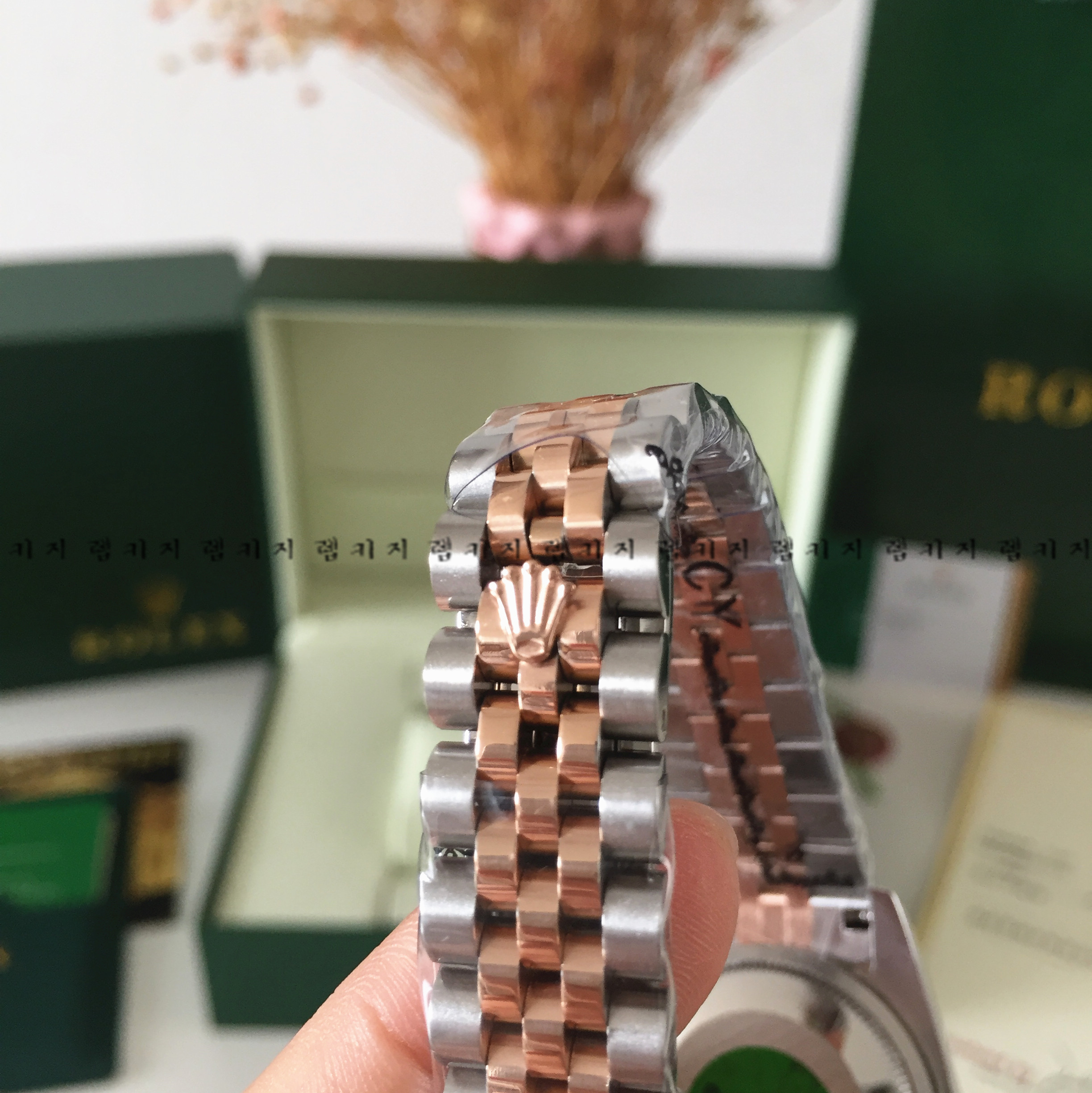 로렉스 텐포인트 별 브라운 콤비메탈 시계 여성용