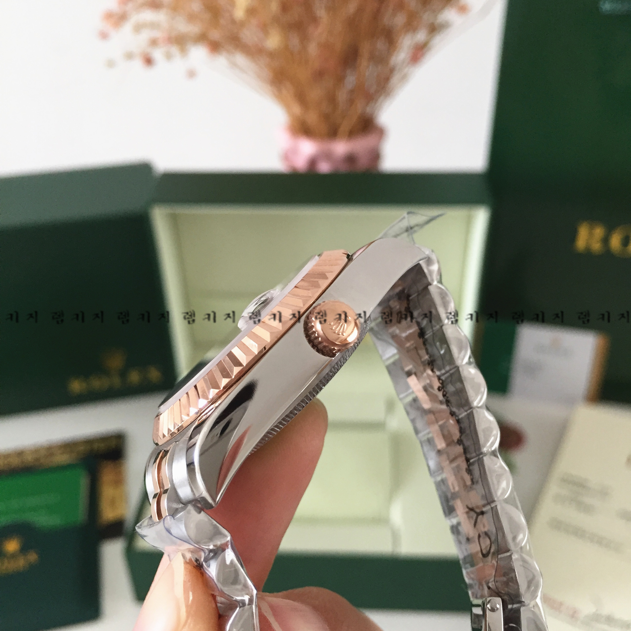 로렉스 텐포인트 별 브라운 콤비메탈 시계 남성용