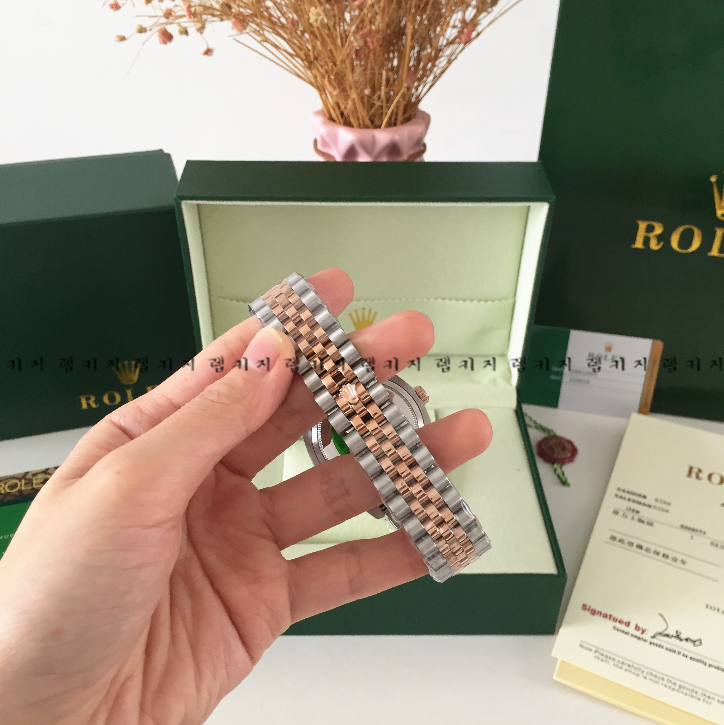 로렉스 텐포인트 별 브라운 콤비메탈 시계 남성용