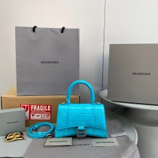 발렌시아가 XS Hourglass 블루 은장 탑핸들 백