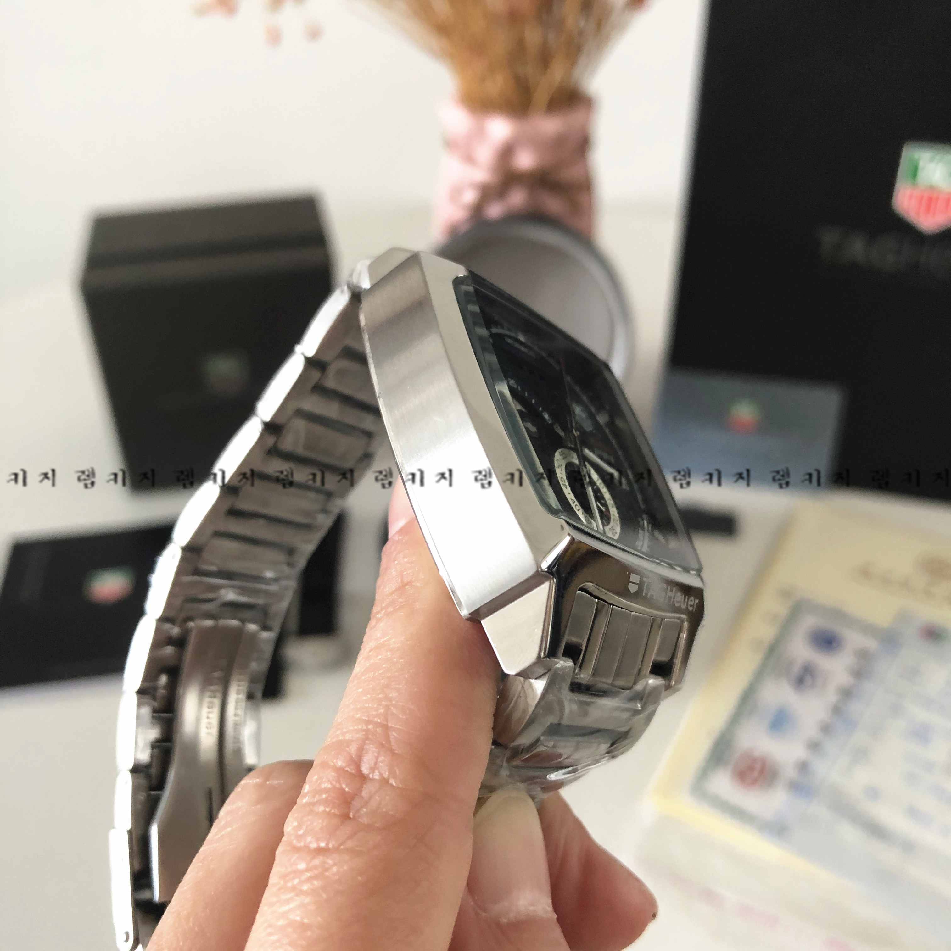 태그호이어 모나코 LS 블랙판 메탈시계 +가죽스트랩