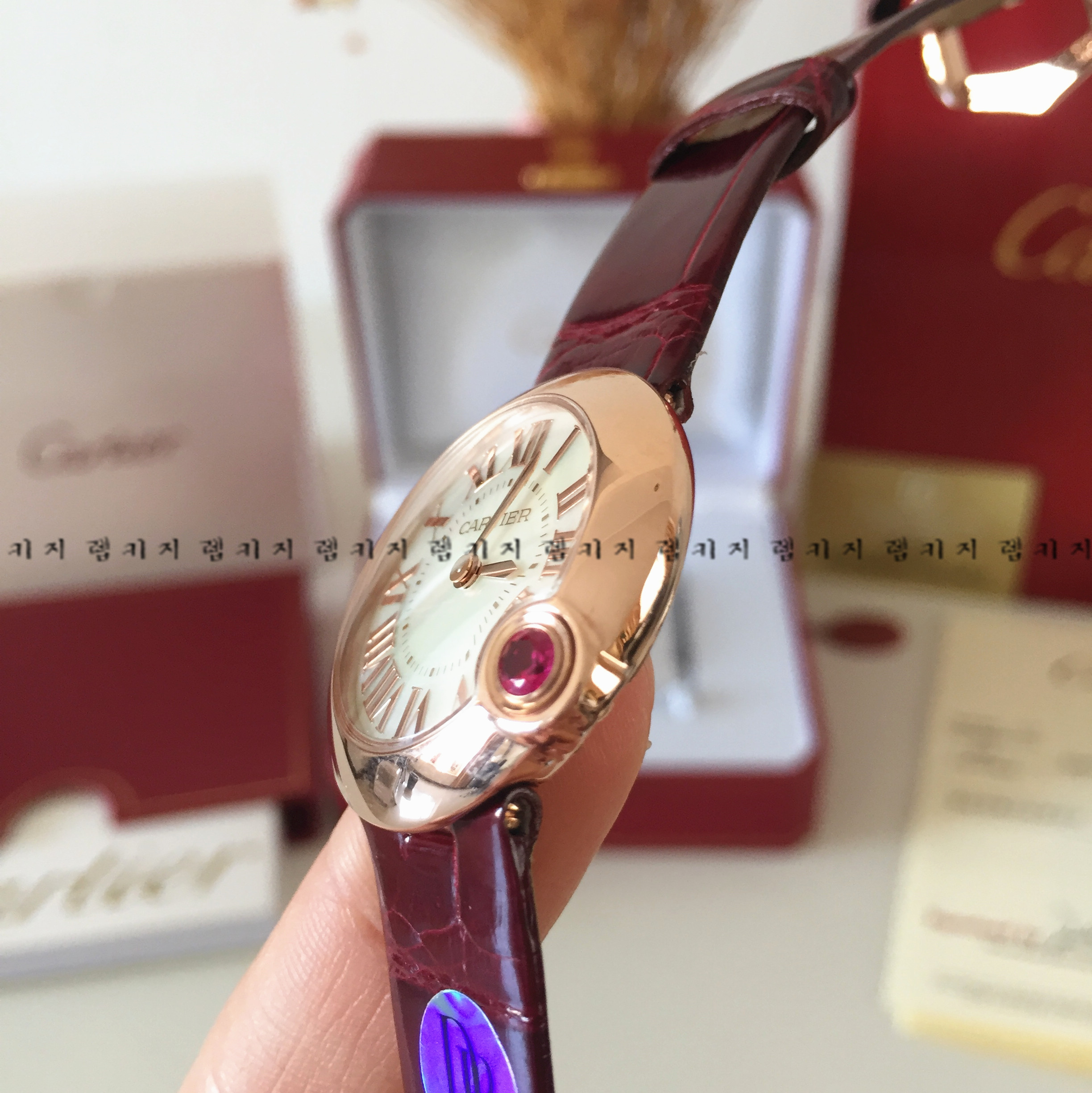 까르띠에 발롱블루 로즈골드 브라운 가죽시계