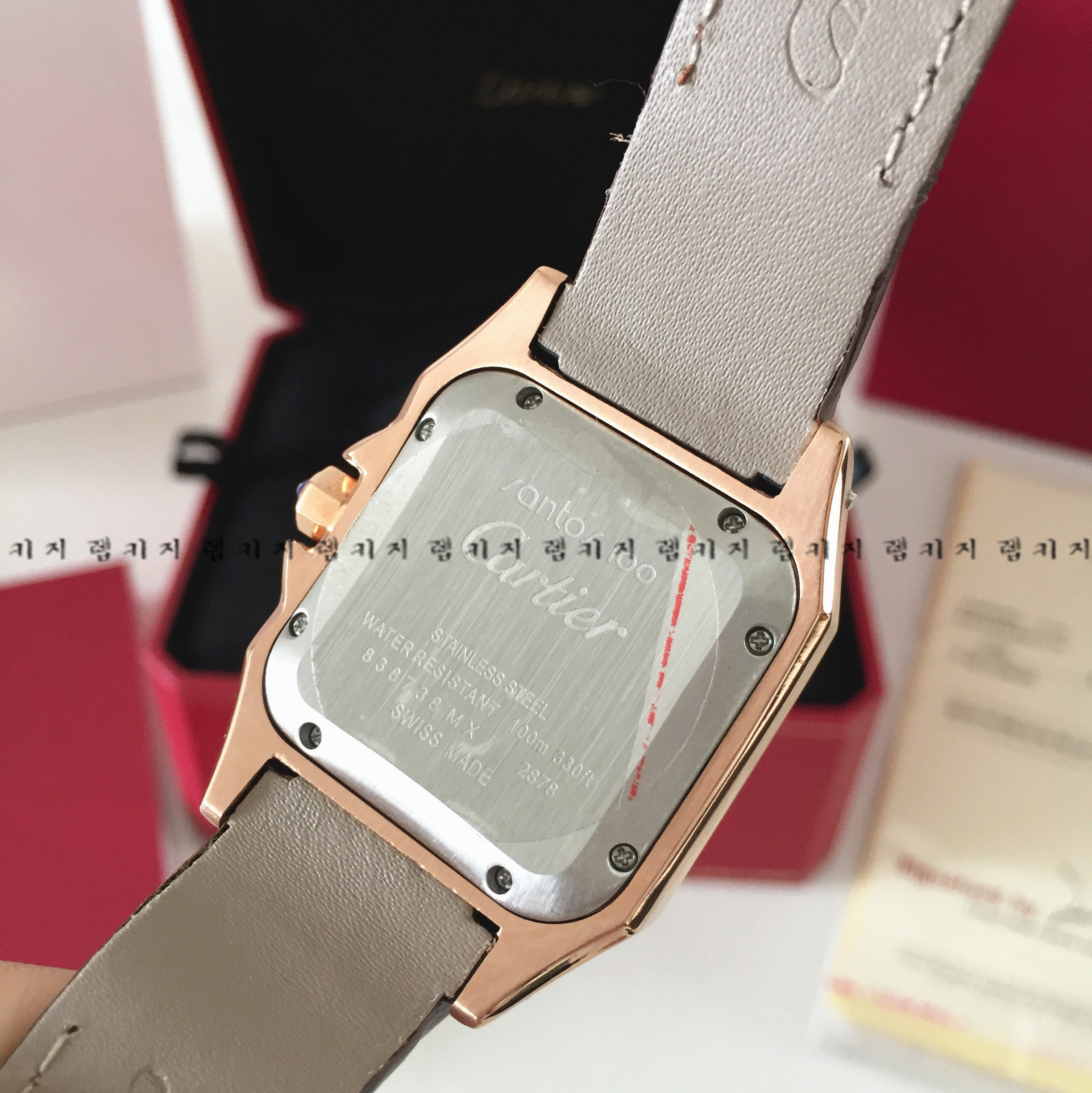 까르띠에 산토스 금장 로즈골드 브라운 가죽시계