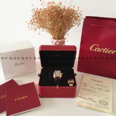 까르띠에 산토스 금장 로즈골드 브라운 가죽시계