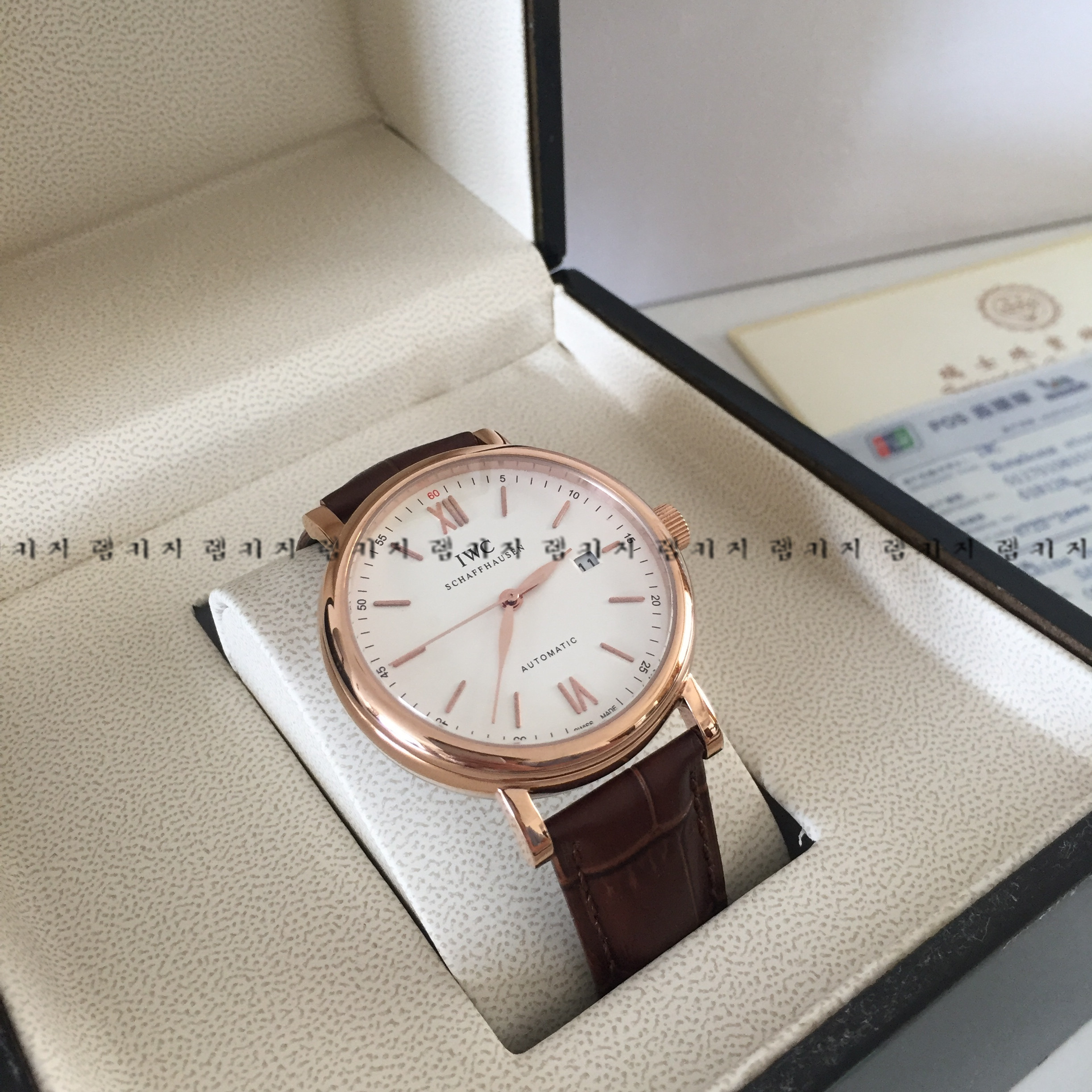 IWC 포르토피노 로즈골드 금장 가죽시계