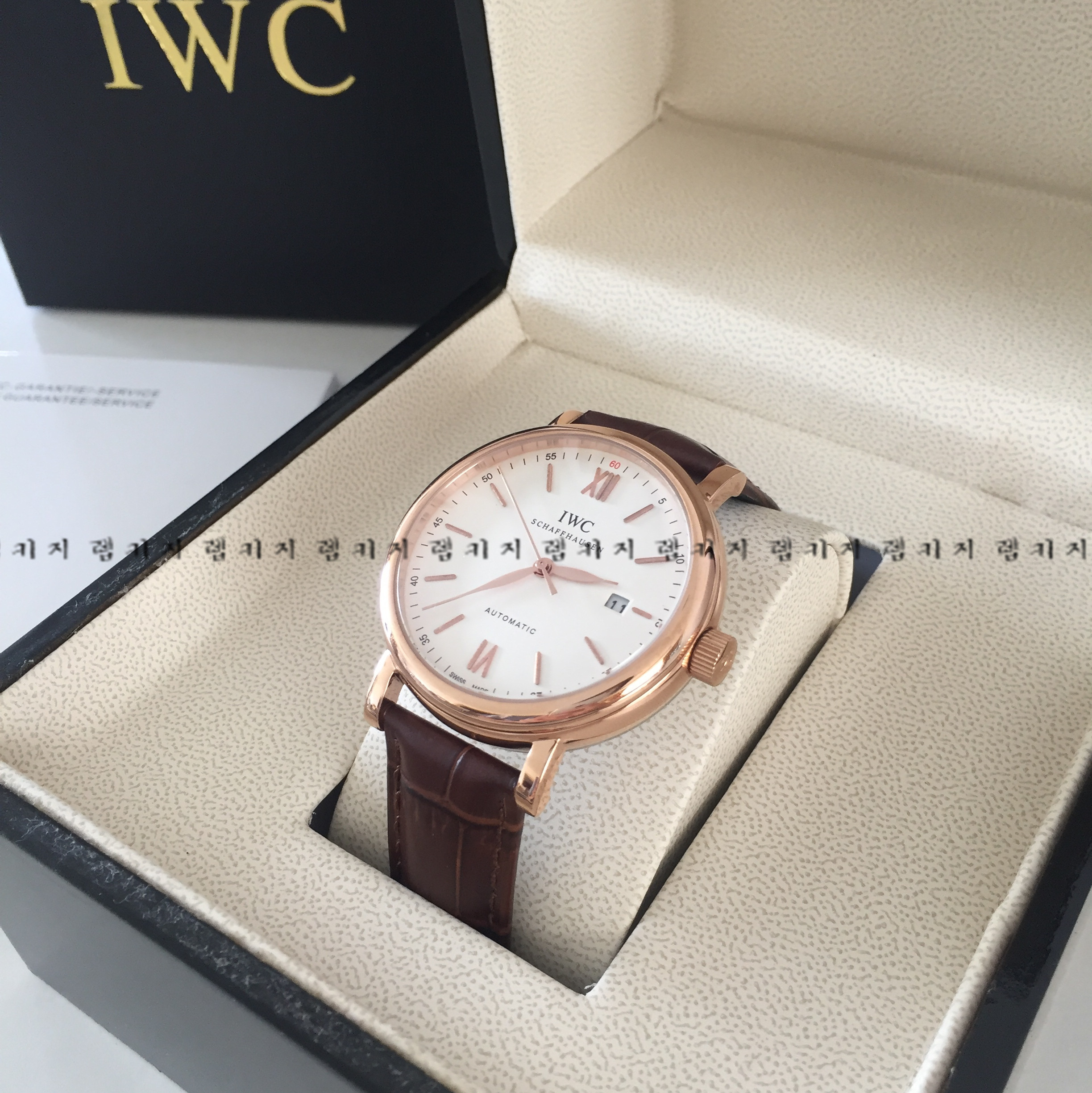 IWC 포르토피노 로즈골드 금장 가죽시계