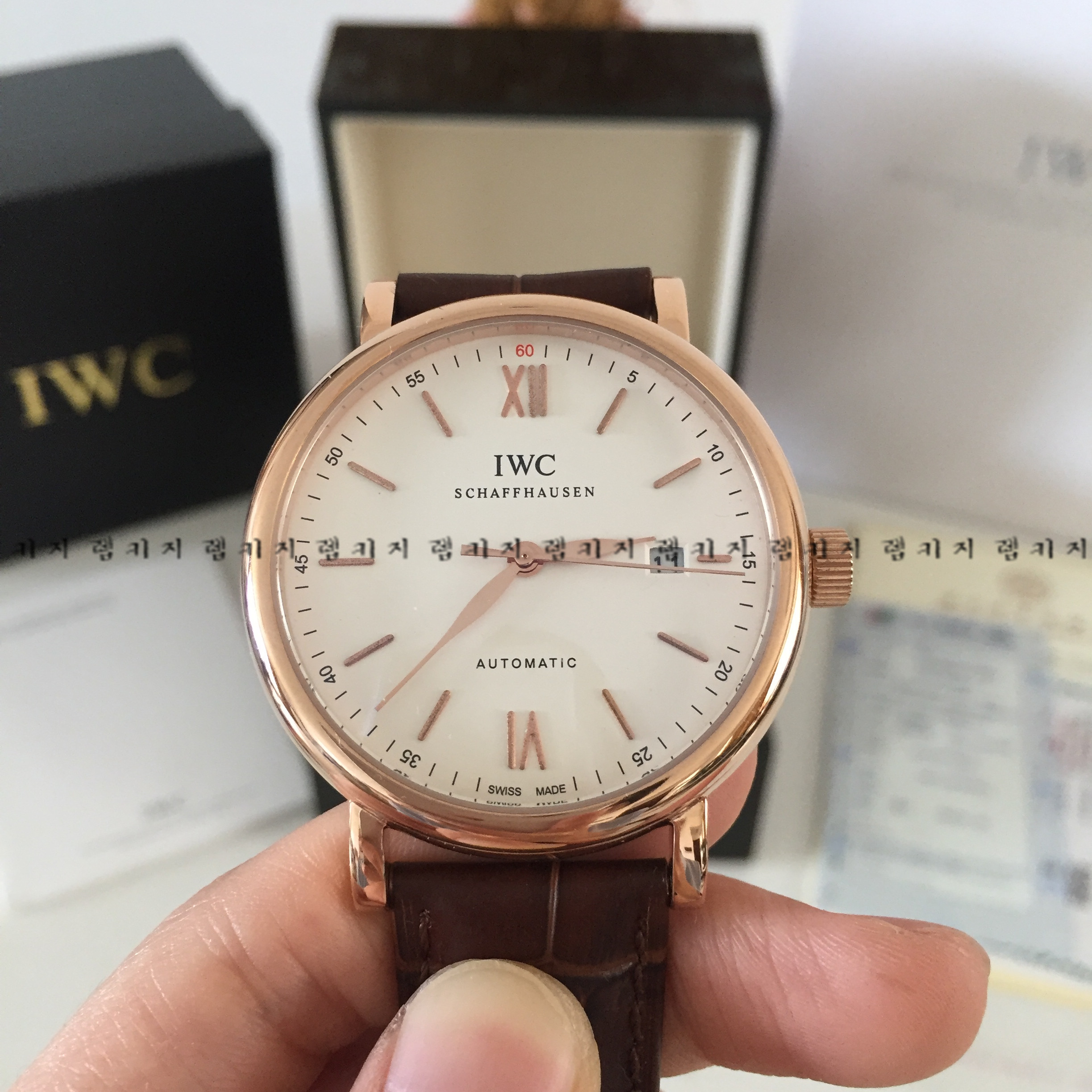 IWC 포르토피노 로즈골드 금장 가죽시계