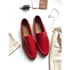 로로피아나 레이디 서머 워크 레더 레드 슬립온